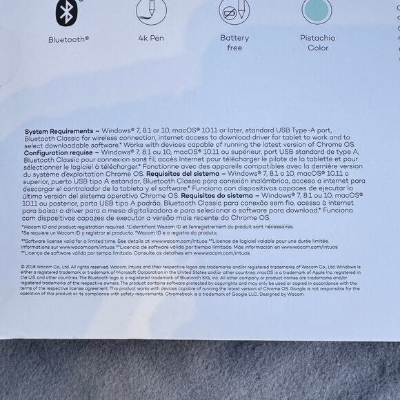 Wacom Intuos CTL-6100WL Bluetooth Graphics Tablet Medium Pistachio Pen Cable - Picture 7 of 9